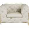 Monaco 45″ Beige & Gold Italian Leather Tufted Chesterfield Chair