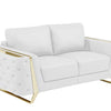 Milan 72″ White & Gold Genuine Leather Loveseat with Square Arms