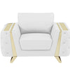 Roma 50″ White & Gold Genuine Leather Club Chair with Cushion Back