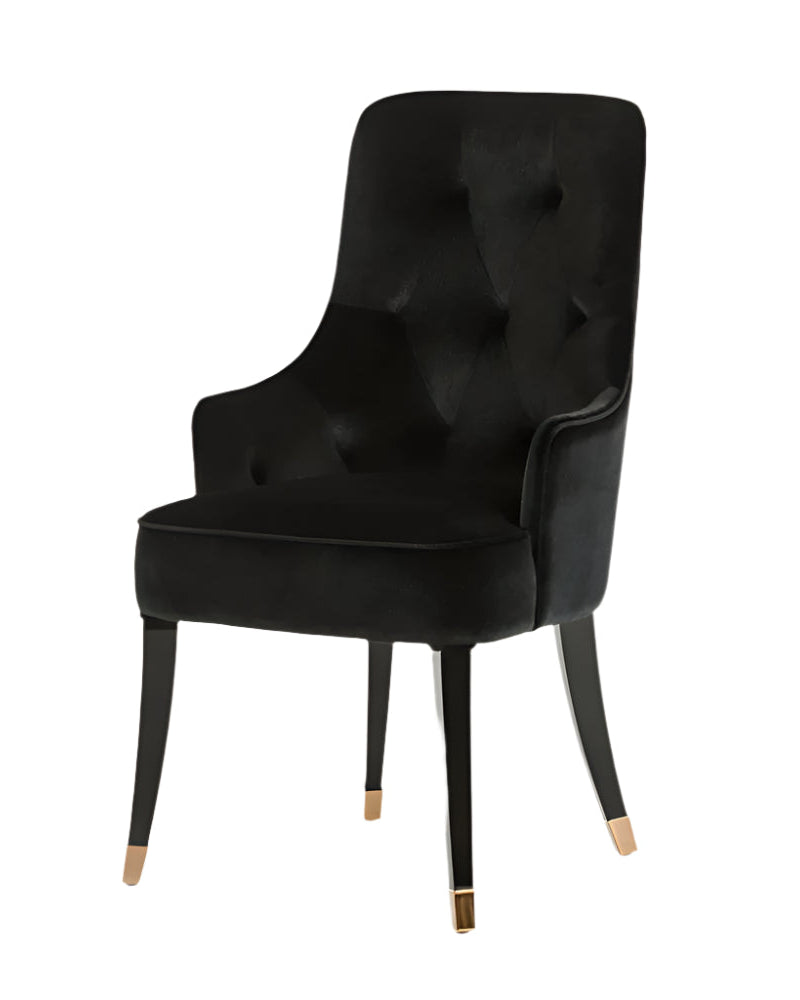 Mathilde 38" Black Velvet Wing Back Dining Arm Chair with Black Legs