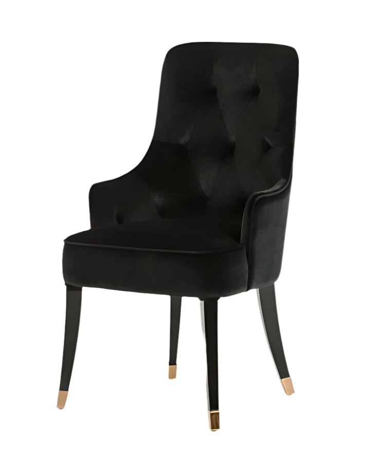 Mathilde 38" Black Velvet Wing Back Dining Arm Chair with Black Legs