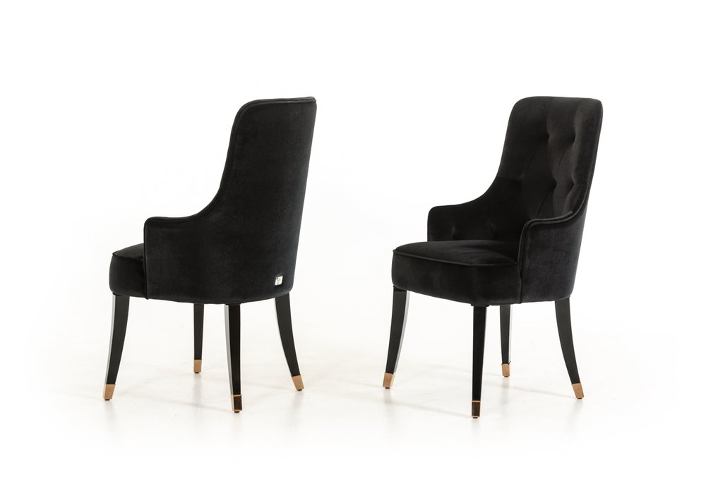 Mathilde 38" Black Velvet Wing Back Dining Arm Chair with Black Legs