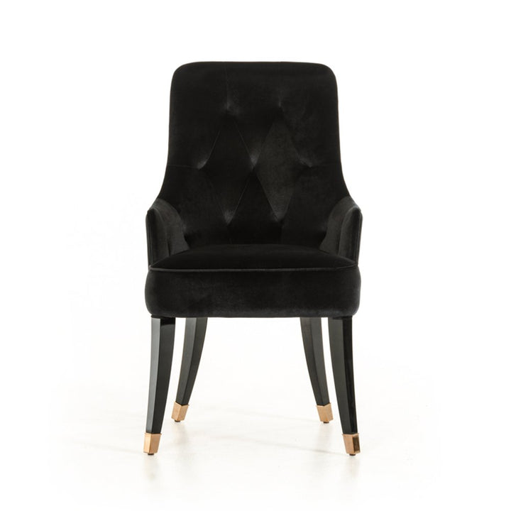 Mathilde 38" Black Velvet Wing Back Dining Arm Chair with Black Legs