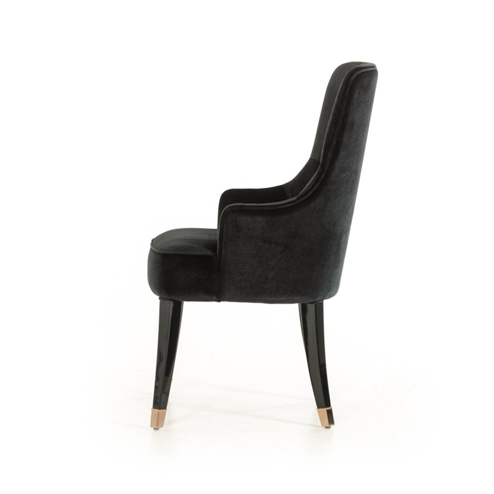 Mathilde 38" Black Velvet Wing Back Dining Arm Chair with Black Legs