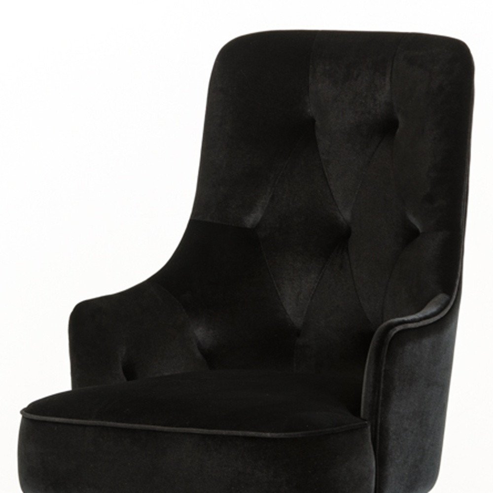 Mathilde 38" Black Velvet Wing Back Dining Arm Chair with Black Legs