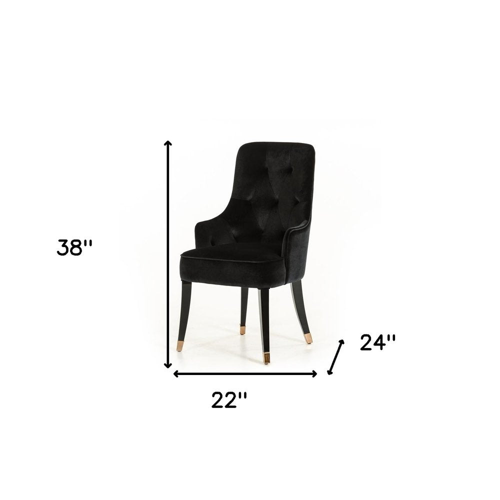 Mathilde 38" Black Velvet Wing Back Dining Arm Chair with Black Legs