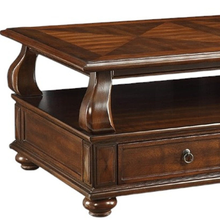 Hamilton 50" Dark Brown Solid Wood Coffee Table with Drawers and Shelf