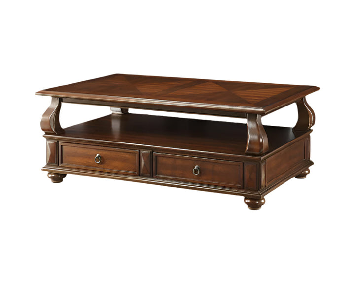 Hamilton 50" Dark Brown Solid Wood Coffee Table with Drawers and Shelf