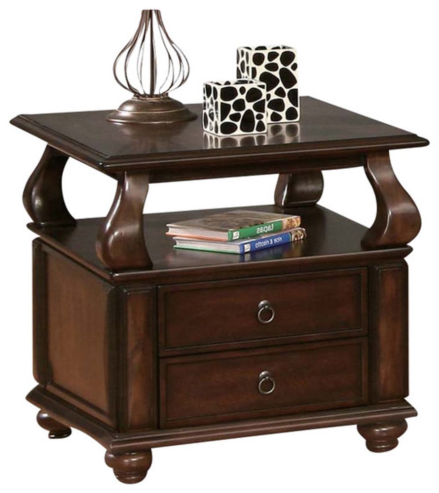 Ellington Solid Wood 2-Drawer End Table in Rich Brown