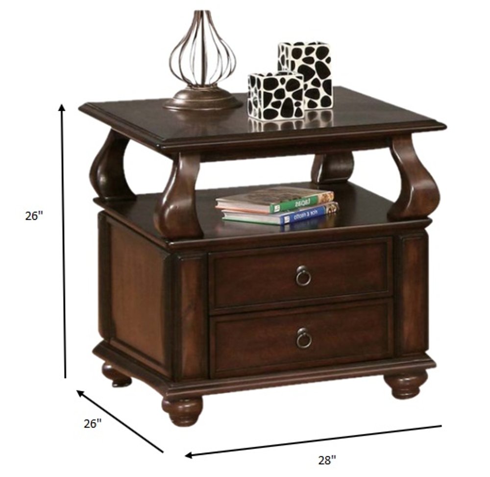 Ellington Solid Wood 2-Drawer End Table in Rich Brown