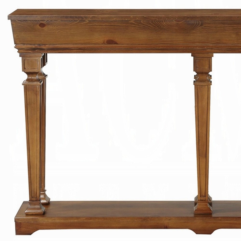 Remy 60" Brown Solid Wood Console Table with Floor Shelf
