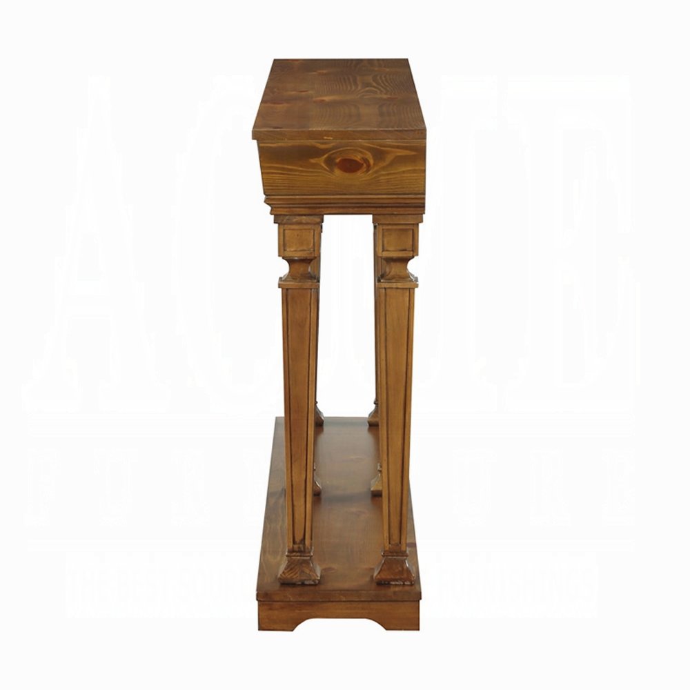 Remy 60" Brown Solid Wood Console Table with Floor Shelf