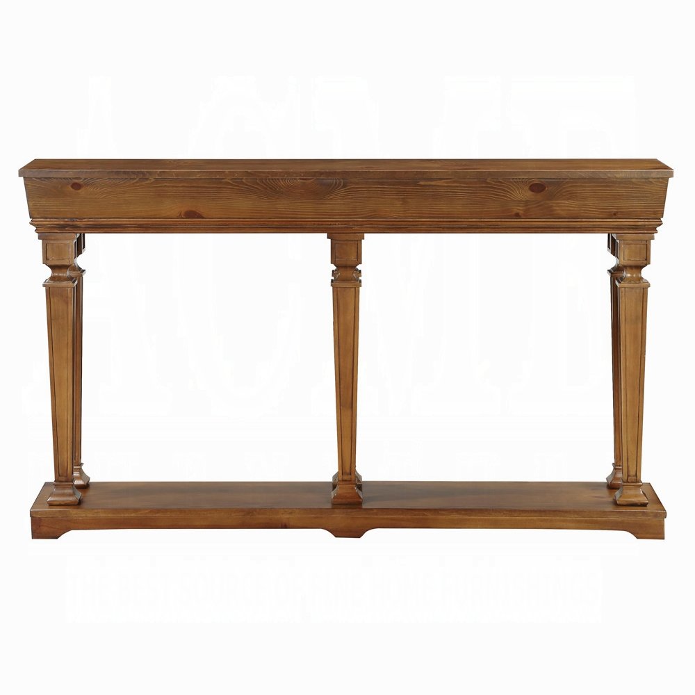 Remy 60" Brown Solid Wood Console Table with Floor Shelf