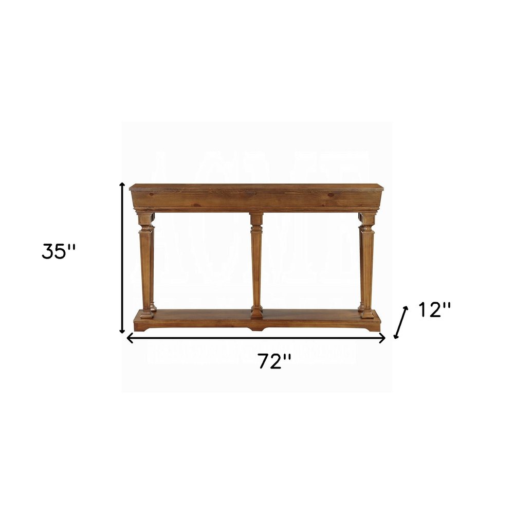 Remy 60" Brown Solid Wood Console Table with Floor Shelf