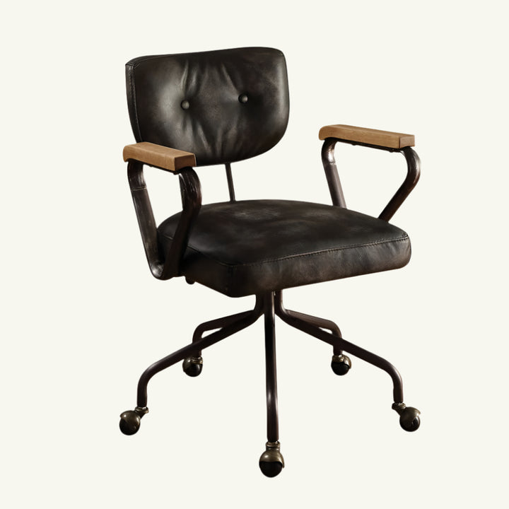 Langford Top Grain Leather Executive Office Chair in Vintage Black with Nailhead Trim