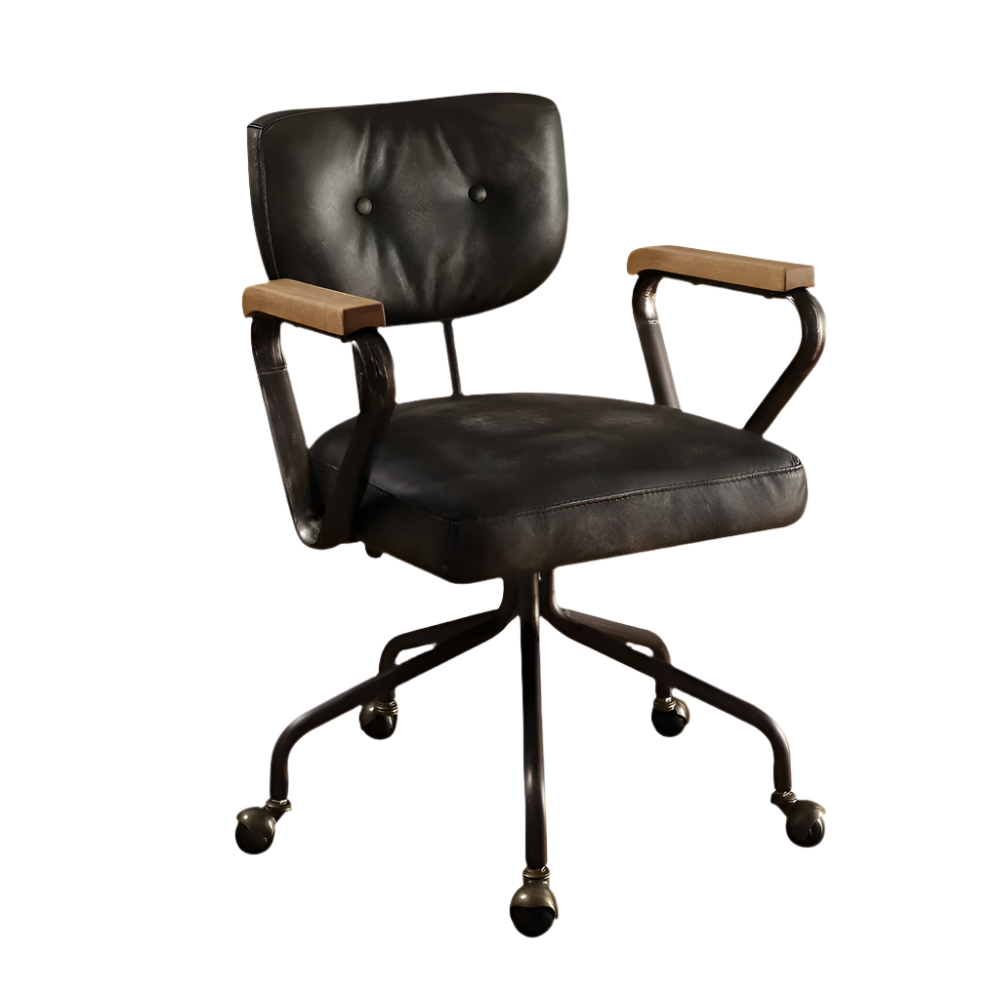 Langford Top Grain Leather Executive Office Chair in Vintage Black with Nailhead Trim