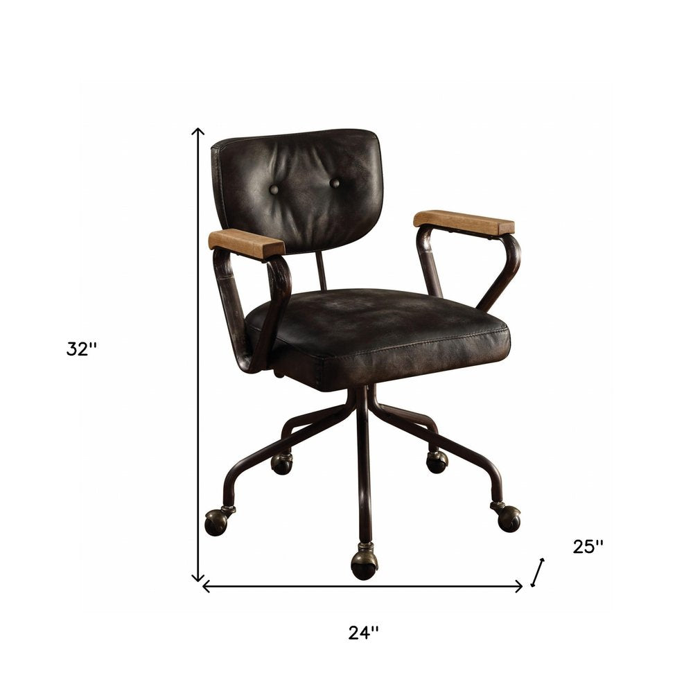 Langford Top Grain Leather Executive Office Chair in Vintage Black with Nailhead Trim
