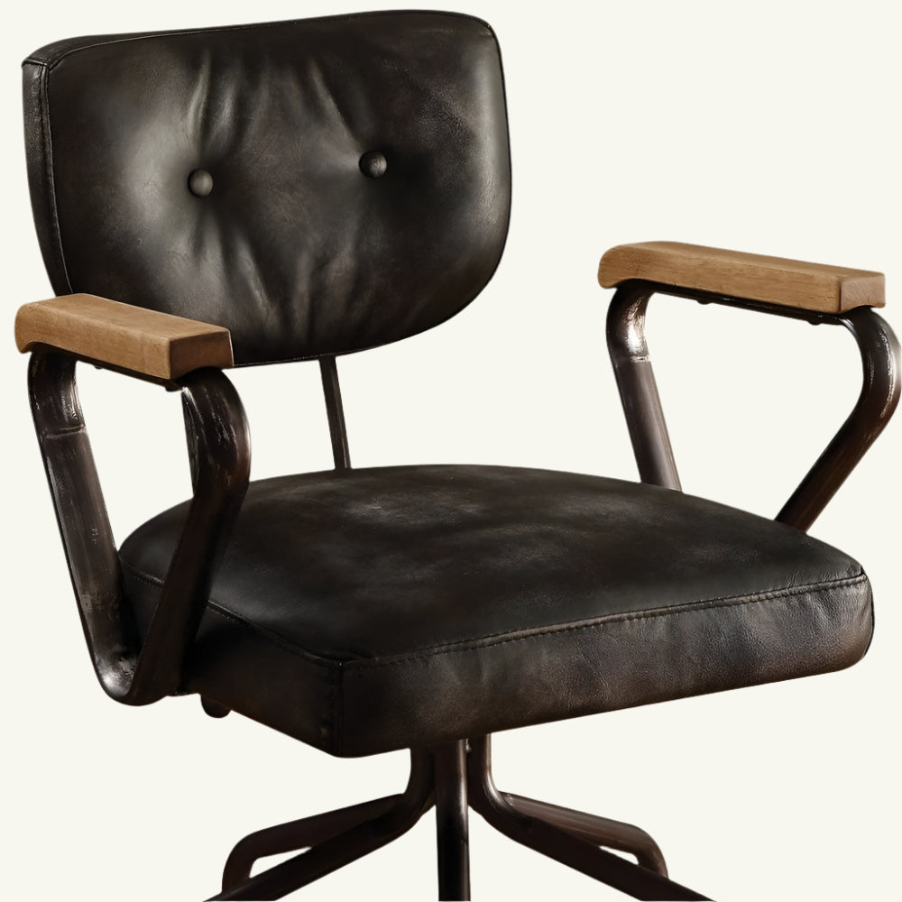 Langford Top Grain Leather Executive Office Chair in Vintage Black with Nailhead Trim