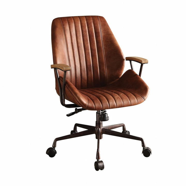 Henley Brown Top Grain Leather Executive Office Chair with Swivel and Lumbar Support