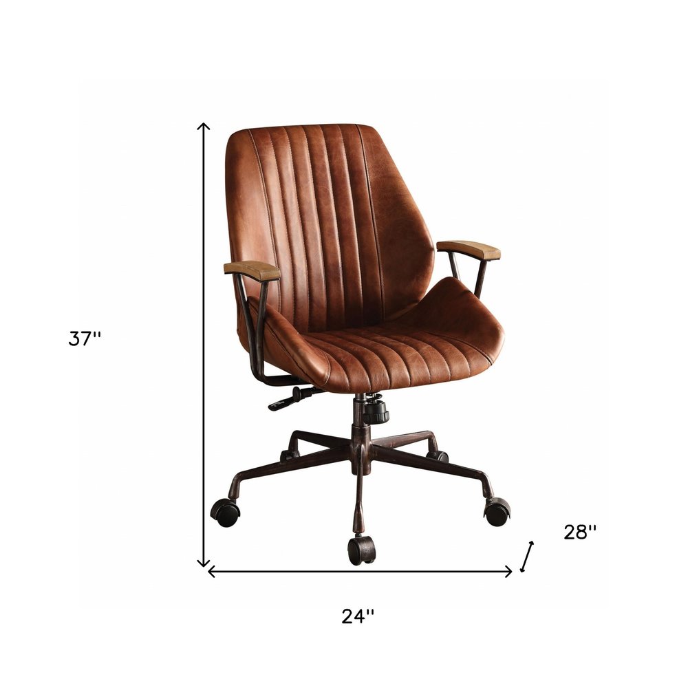 Henley Brown Top Grain Leather Executive Office Chair with Swivel and Lumbar Support