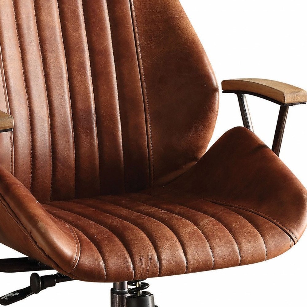 Henley Brown Top Grain Leather Executive Office Chair with Swivel and Lumbar Support