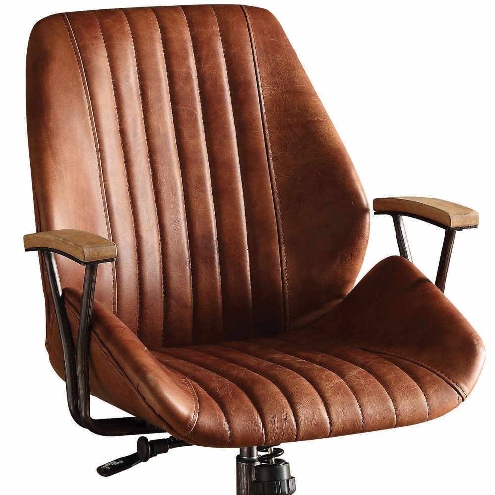 Henley Brown Top Grain Leather Executive Office Chair with Swivel and Lumbar Support