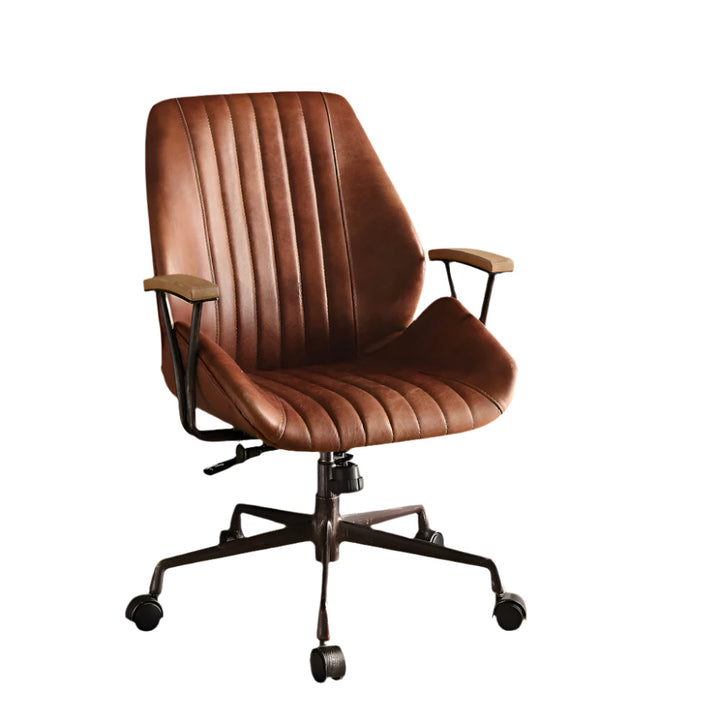 Henley Brown Top Grain Leather Executive Office Chair with Swivel and Lumbar Support