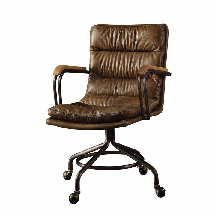 Beaumont 36" Dark Brown Tufted Top Grain Leather Executive Chair with Steel Frame