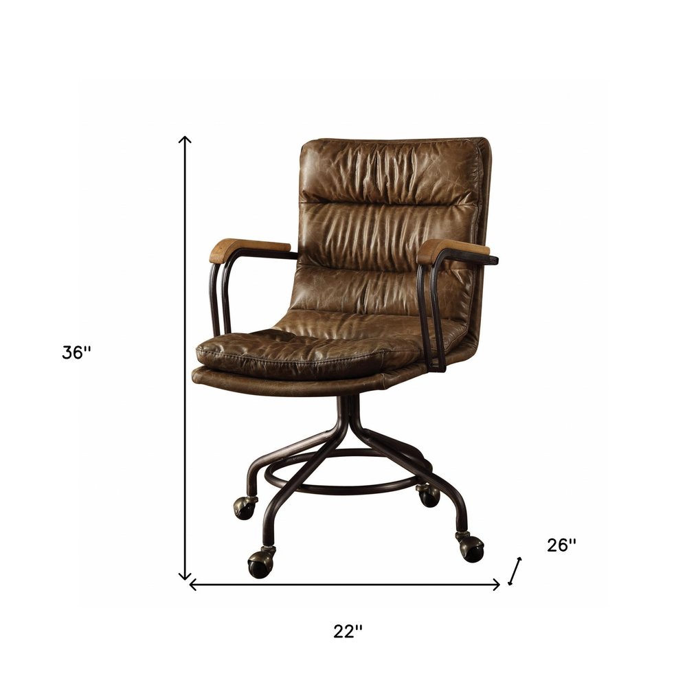 Beaumont 36" Dark Brown Tufted Top Grain Leather Executive Chair with Steel Frame