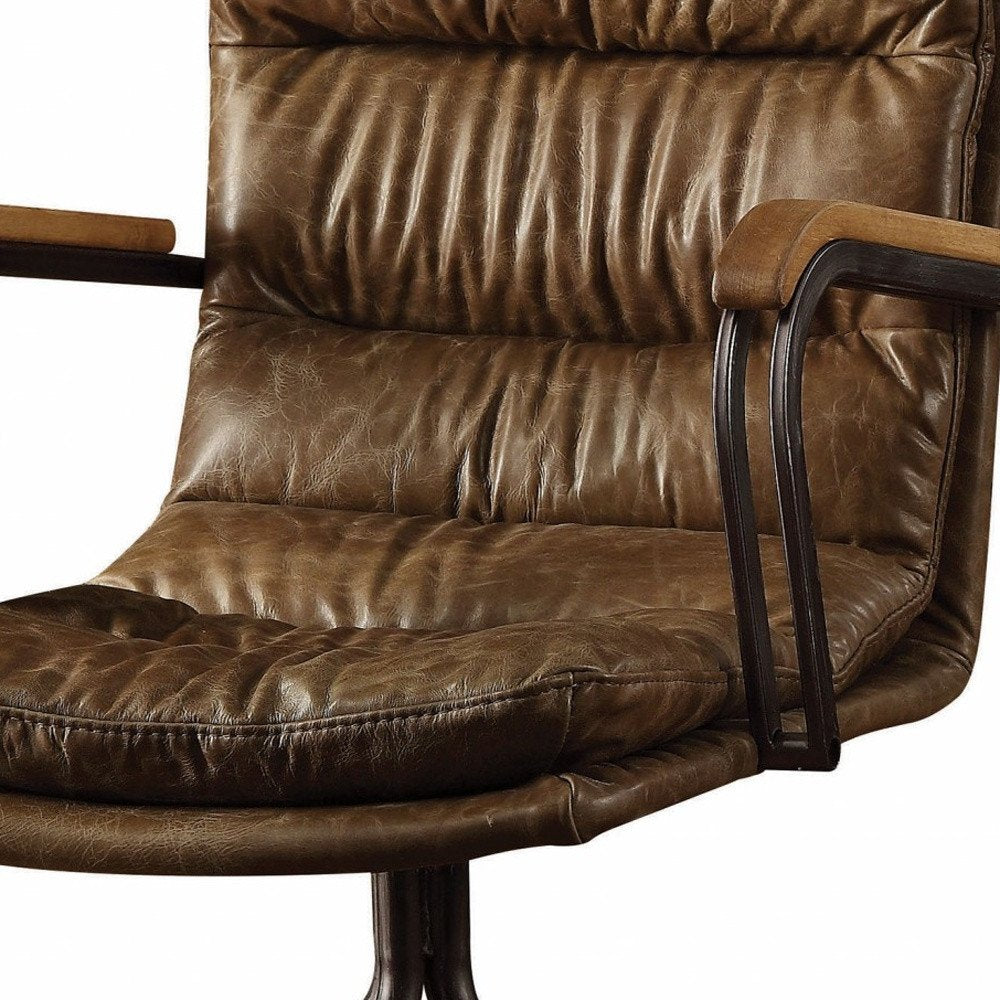 Beaumont 36" Dark Brown Tufted Top Grain Leather Executive Chair with Steel Frame