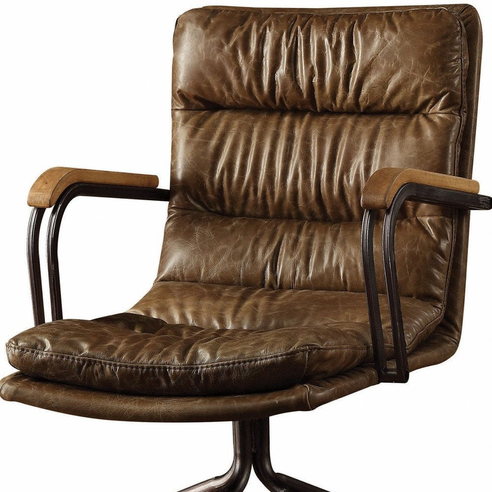 Beaumont 36" Dark Brown Tufted Top Grain Leather Executive Chair with Steel Frame