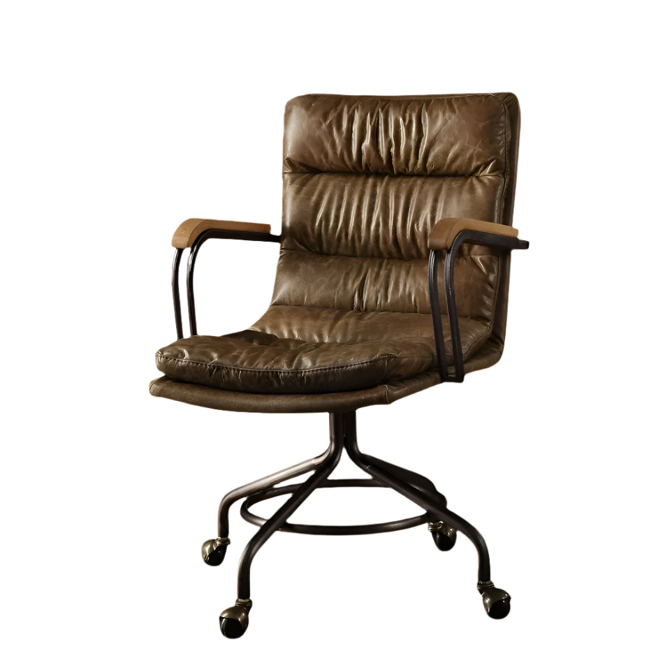 Beaumont 36" Dark Brown Tufted Top Grain Leather Executive Chair with Steel Frame