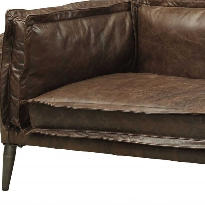 Barletta 94" Chocolate Top Grain Leather Sofa with Dark Bronze Legs