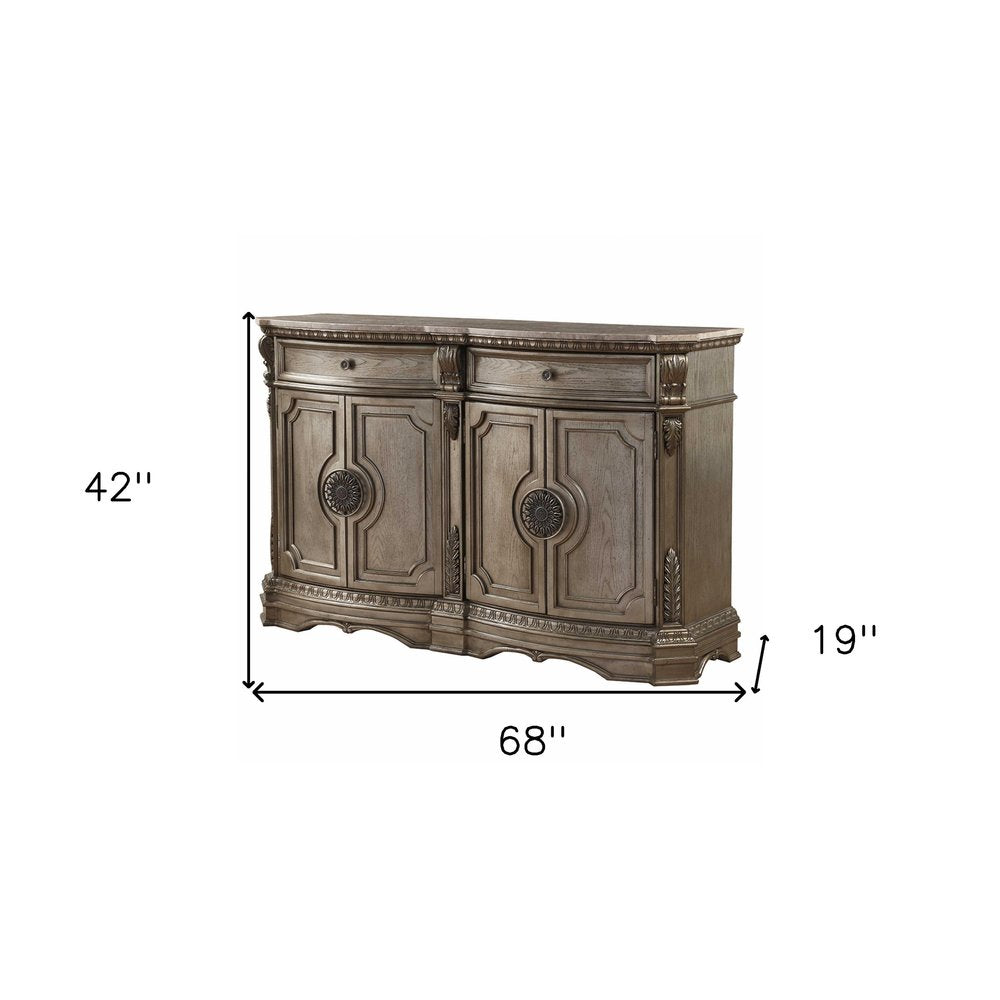 Lucienne 68" Champagne Solid Wood Sideboard with Marble Top and Drawers