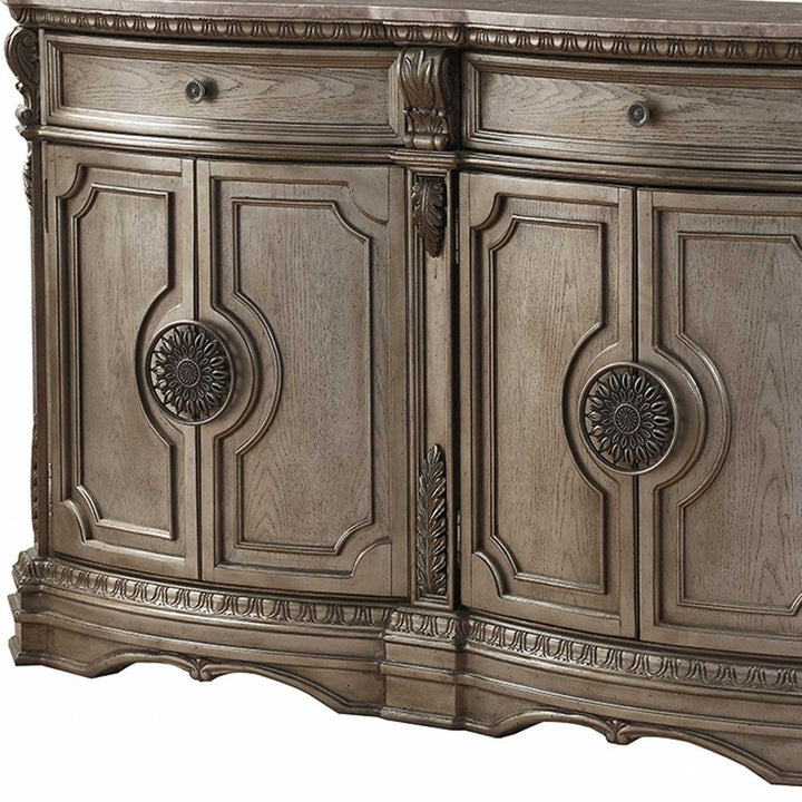 Lucienne 68" Champagne Solid Wood Sideboard with Marble Top and Drawers