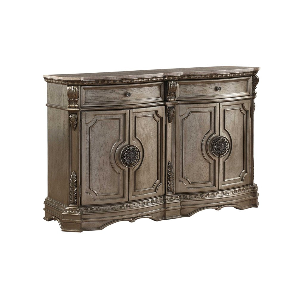 Lucienne 68" Champagne Solid Wood Sideboard with Marble Top and Drawers