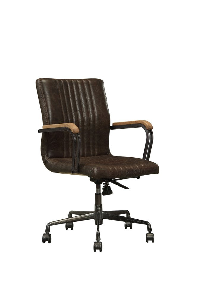 Valmont 42" Distressed Chocolate Top Grain Leather Executive Chair with Diamond Base