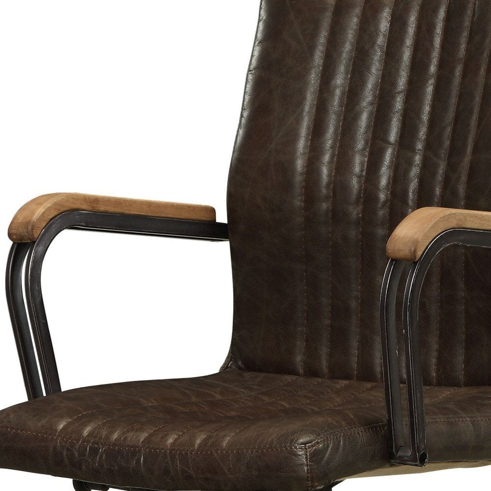 Valmont 42" Distressed Chocolate Top Grain Leather Executive Chair with Diamond Base