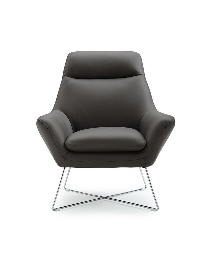 Bellagio 33" Dark Slate Gray Italian Leather Tufted Armchair with Silver Legs