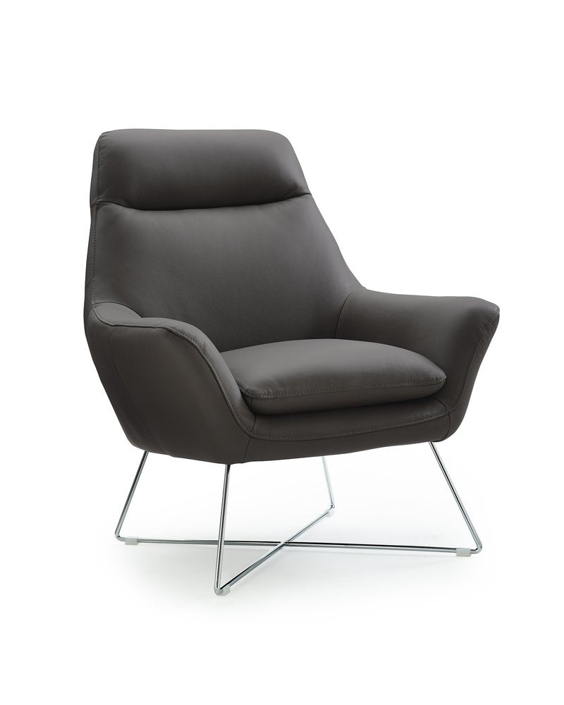 Bellagio 33" Dark Slate Gray Italian Leather Tufted Armchair with Silver Legs