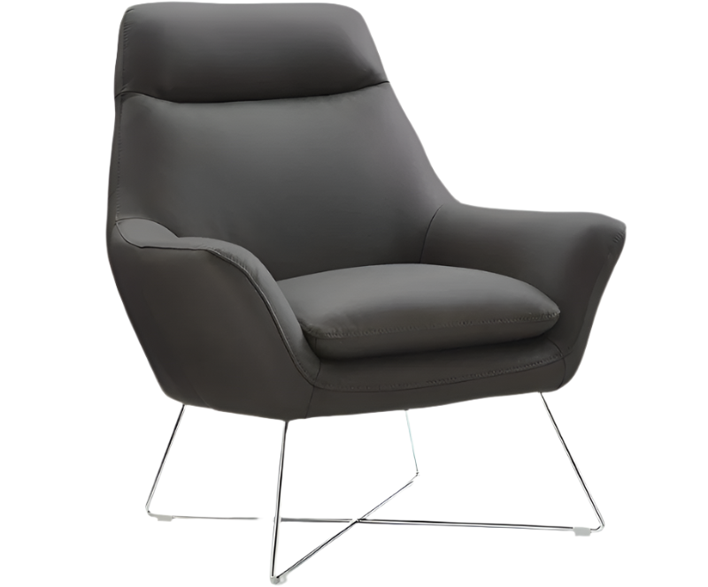 Bellagio 33" Dark Slate Gray Italian Leather Tufted Armchair with Silver Legs