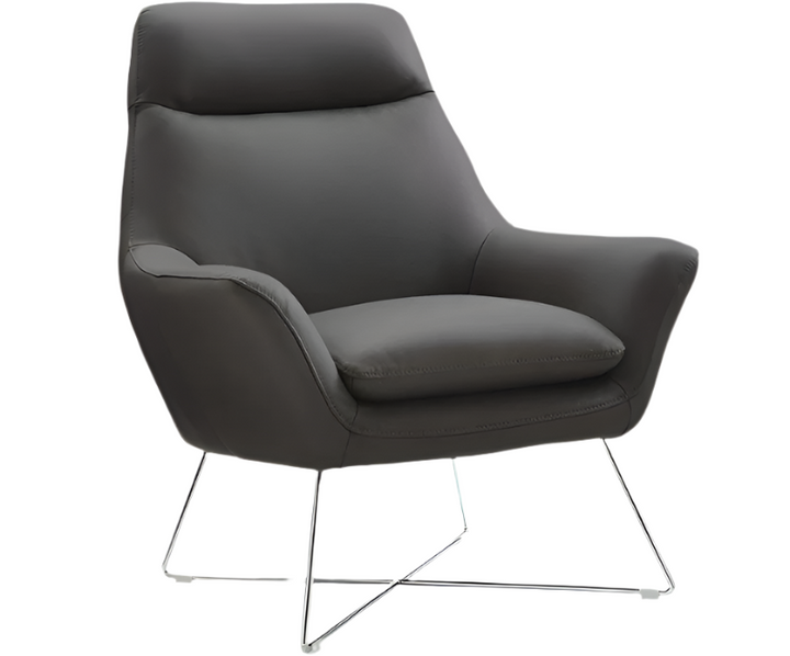 Bellagio 33" Dark Slate Gray Italian Leather Tufted Armchair with Silver Legs
