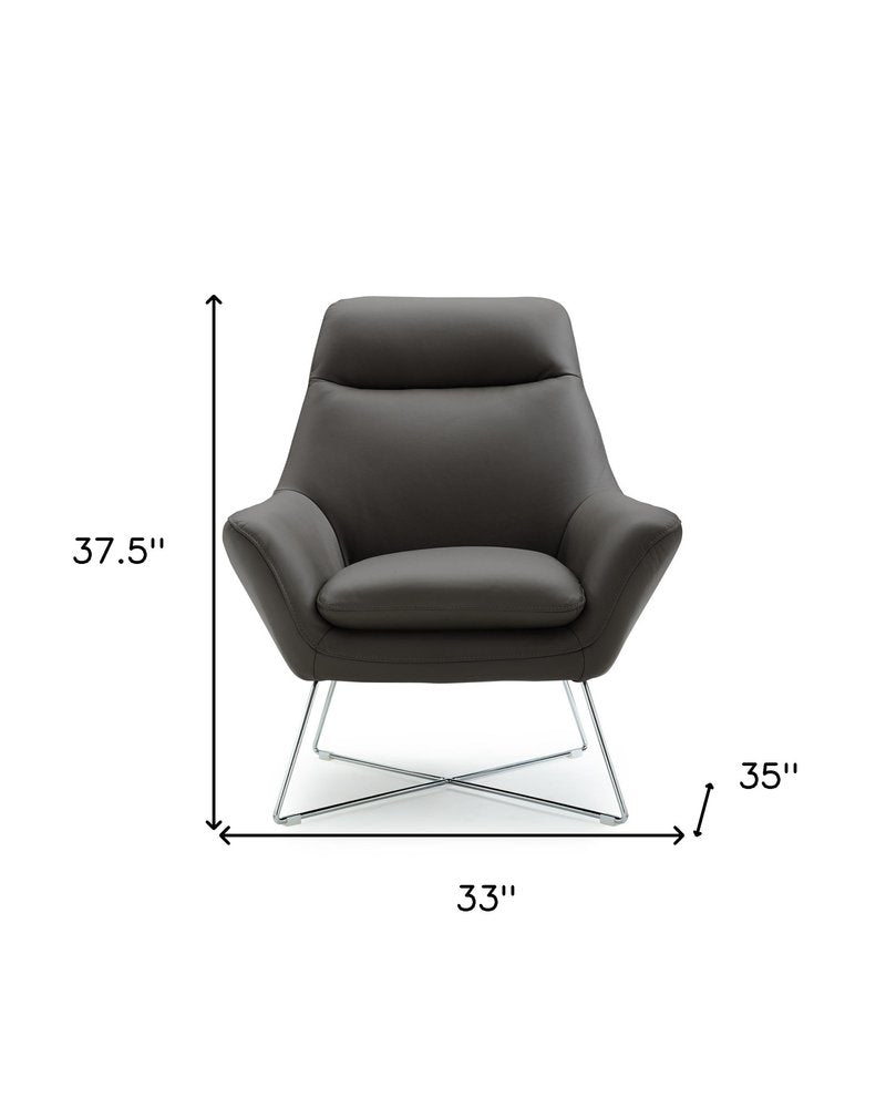 Bellagio 33" Dark Slate Gray Italian Leather Tufted Armchair with Silver Legs