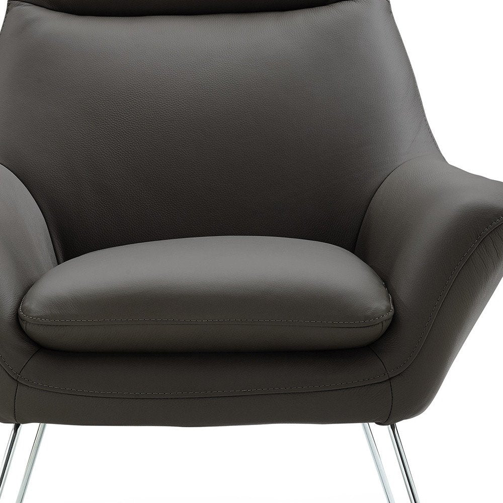 Bellagio 33" Dark Slate Gray Italian Leather Tufted Armchair with Silver Legs
