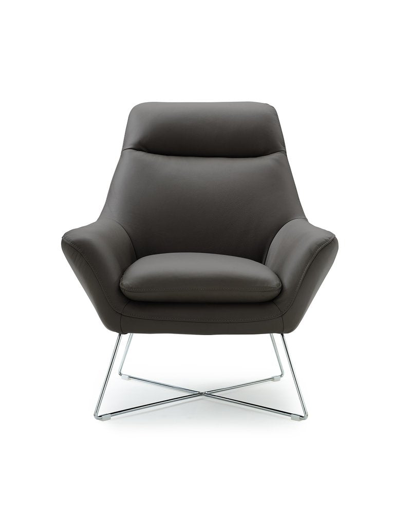 Bellagio 33" Dark Slate Gray Italian Leather Tufted Armchair with Silver Legs