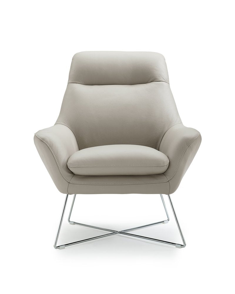 Bellagio 33" Light Gray Italian Leather Tufted Armchair with Silver Legs