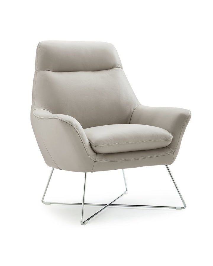Bellagio 33" Light Gray Italian Leather Tufted Armchair with Silver Legs
