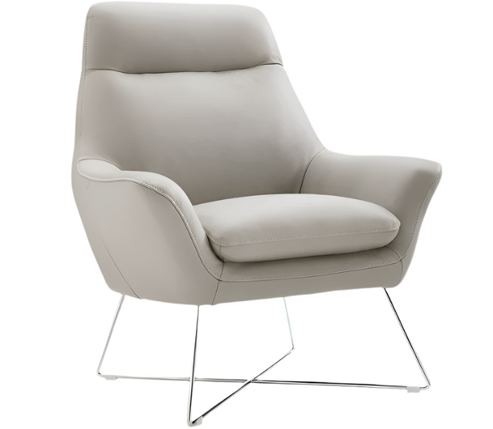 Bellagio 33" Light Gray Italian Leather Tufted Armchair with Silver Legs