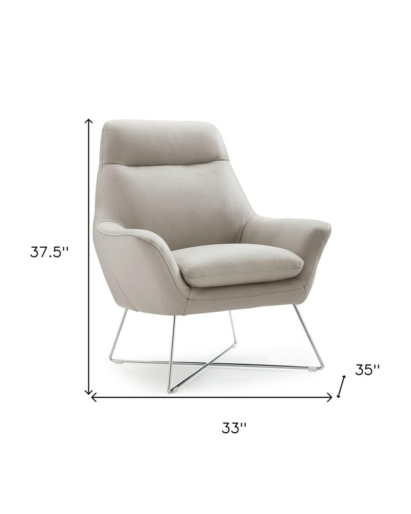 Bellagio 33" Light Gray Italian Leather Tufted Armchair with Silver Legs