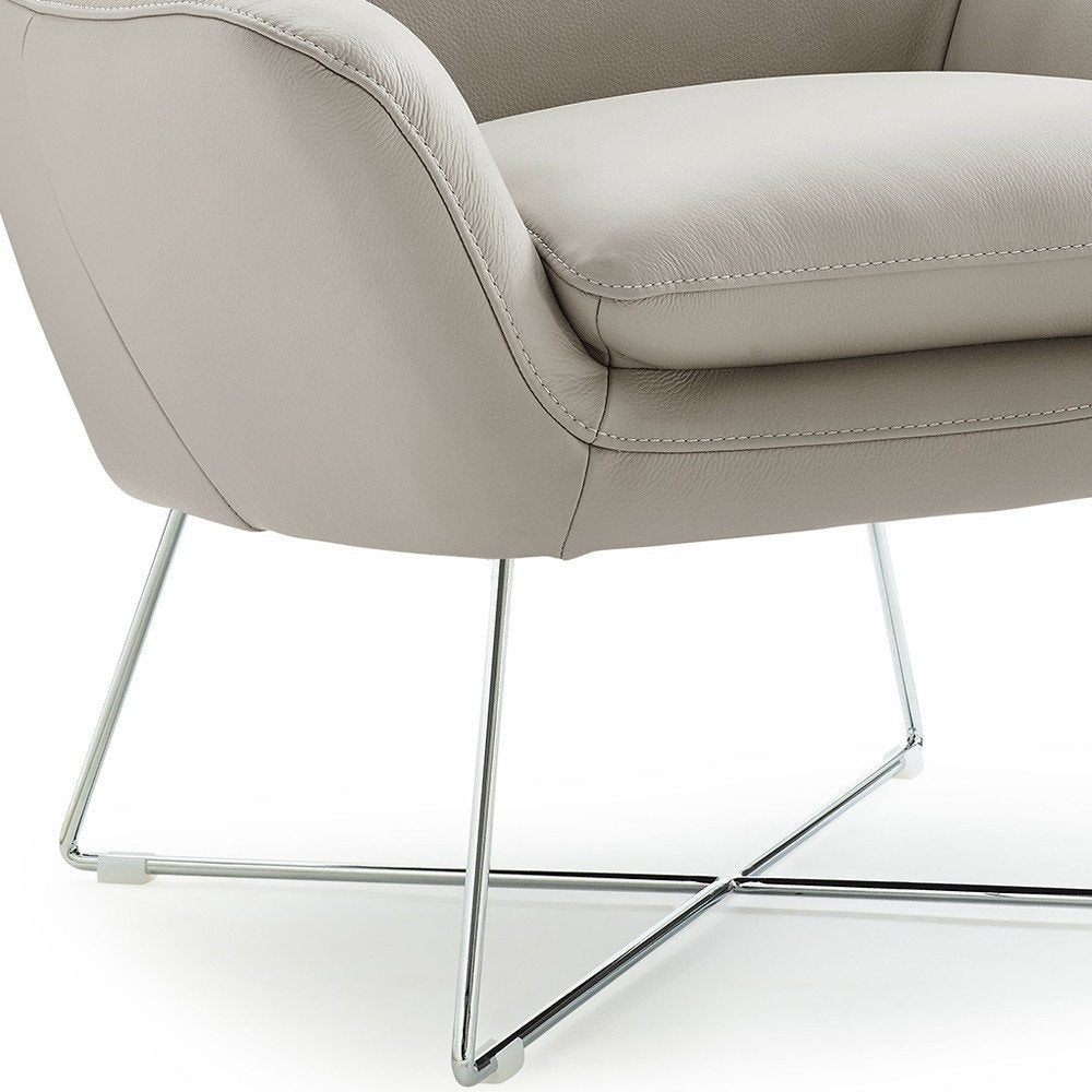 Bellagio 33" Light Gray Italian Leather Tufted Armchair with Silver Legs